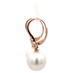 Diamond South Sea Pearl Drop Earrings 0.37 Carats 11-12 MM 18 Karat Rose Gold