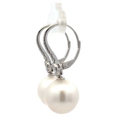 Diamond South Sea Pearl Drop Earrings 0.37 Carats 11-12 MM 18 Karat Yellow Gold