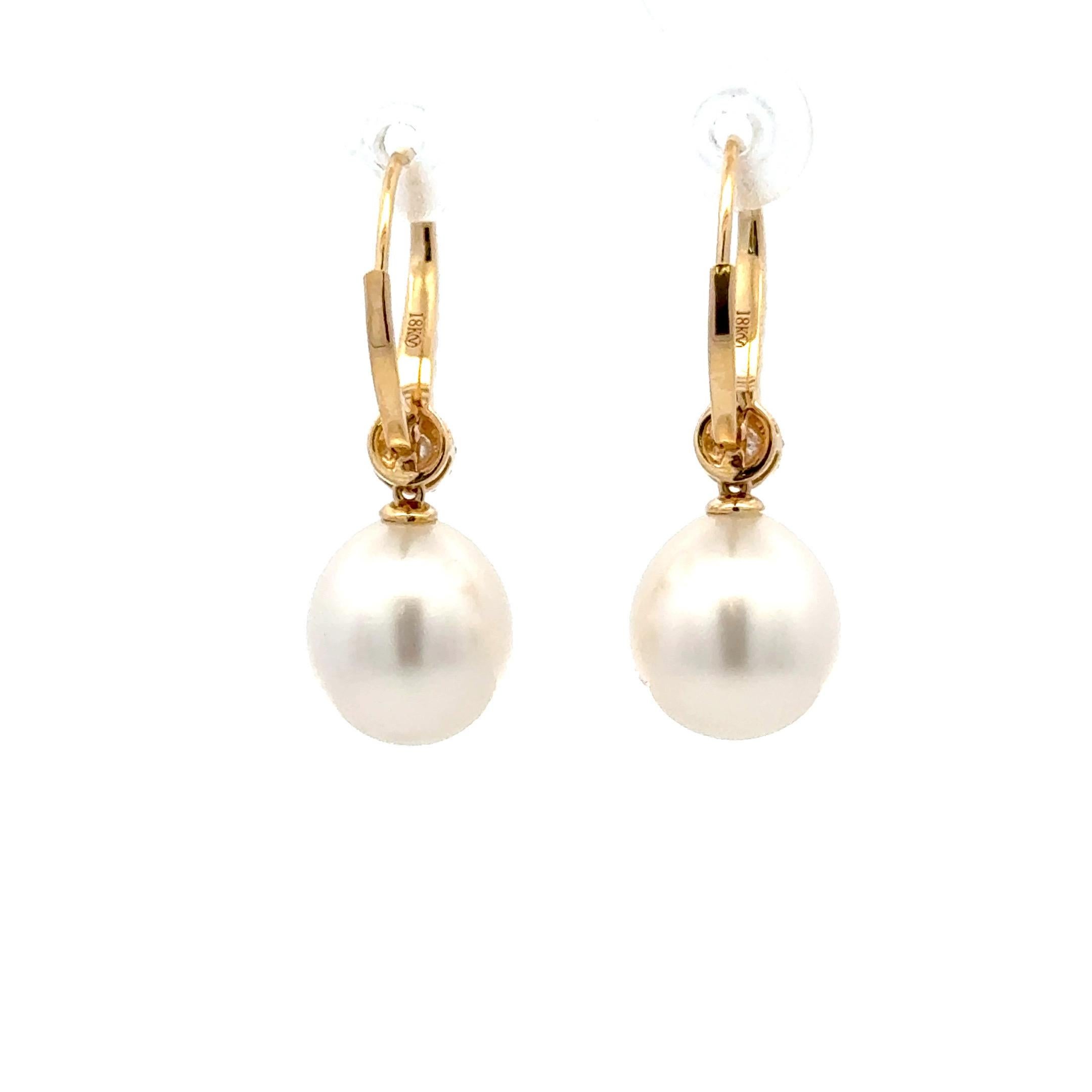 Boucles d'oreilles pendantes en or jaune 18 carats avec diamants des mers du Sud 0,37 carats 11-12 MM Neuf - En vente à New York, NY