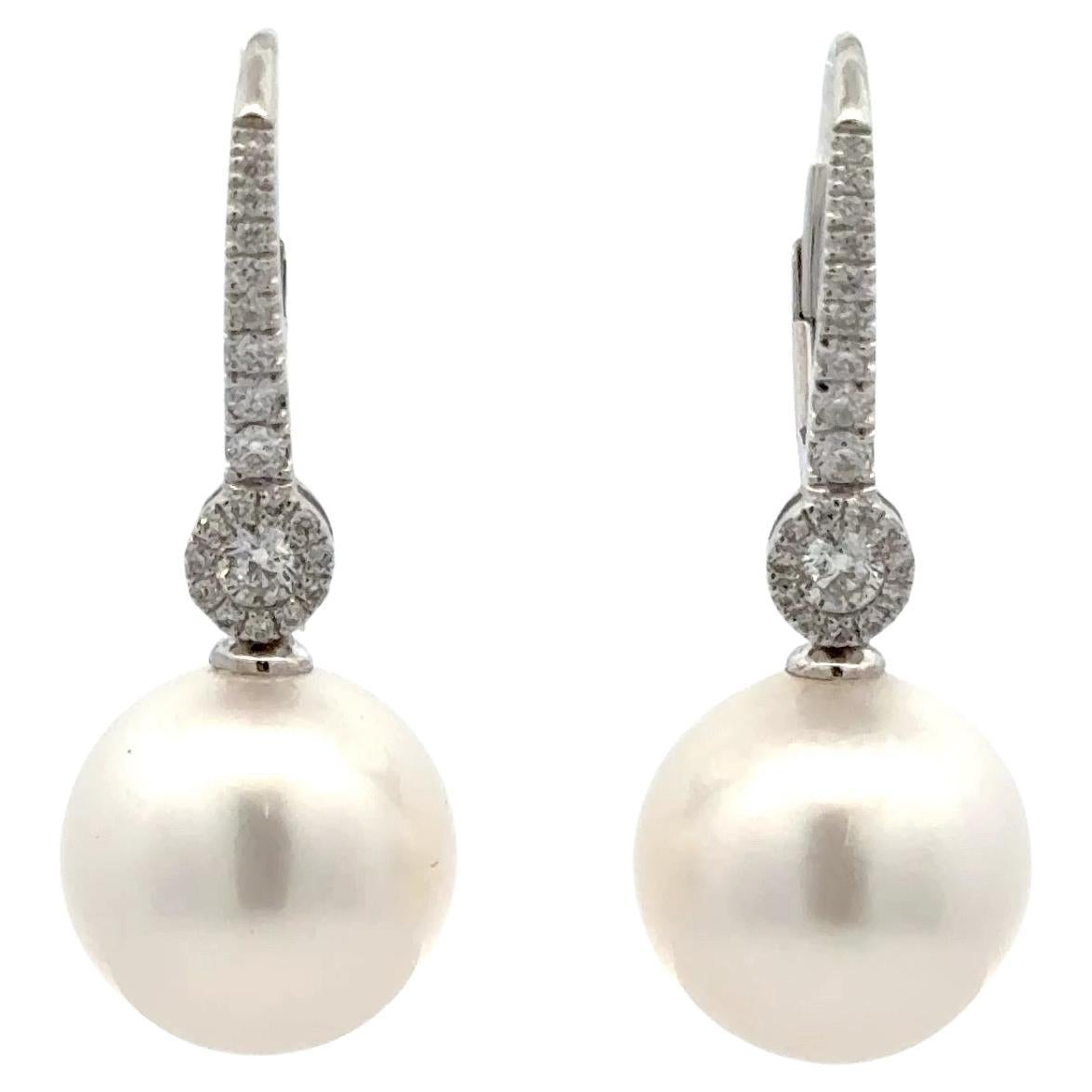 Pendientes de Diamantes Perla del Mar del Sur 0,37 Quilates 11-12 MM Oro Amarillo 18 Kilates