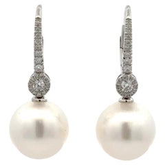 Orecchini con diamanti e perle dei mari del sud 0,37 carati 11-12 mm in oro giallo 18 carati