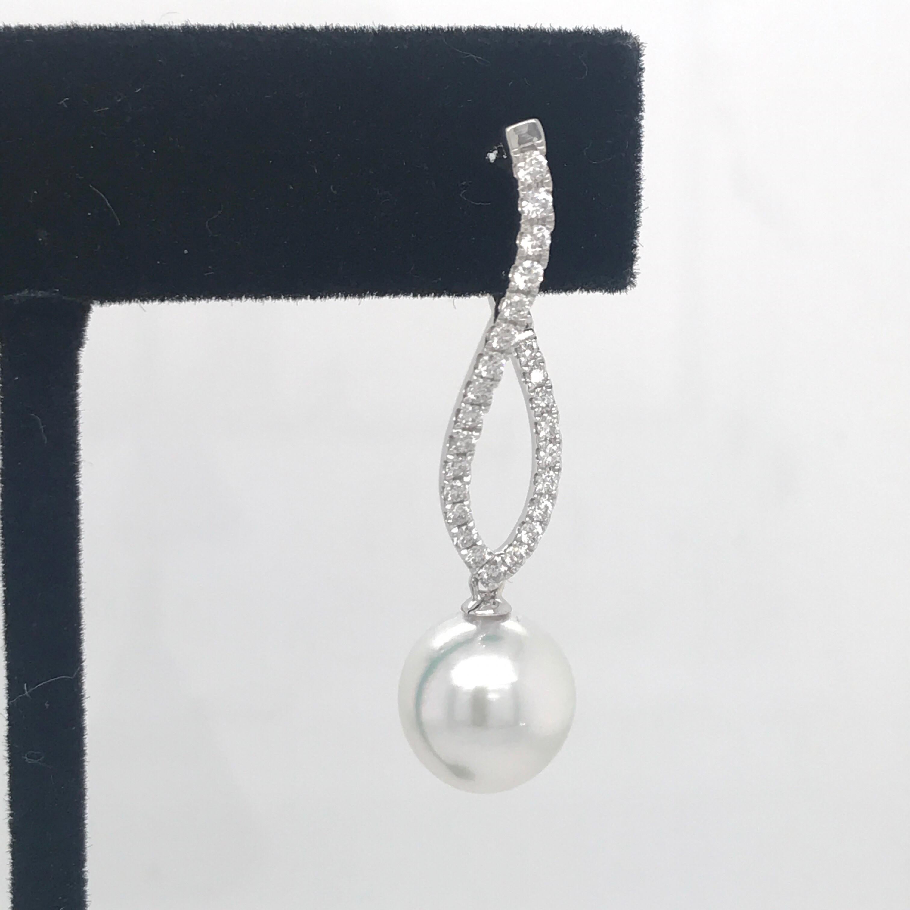 Contemporary Diamond South Sea Pearl Drop Earrings 0.70 Carat 18 Karat For Sale