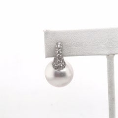 Diamond South Sea Pearl Drop Earrings 0.79 Carat 18 Karat White Gold