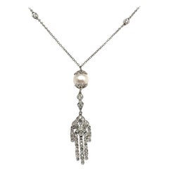 Diamond South Sea Pearl Drop Necklace 14k White Gold Certified