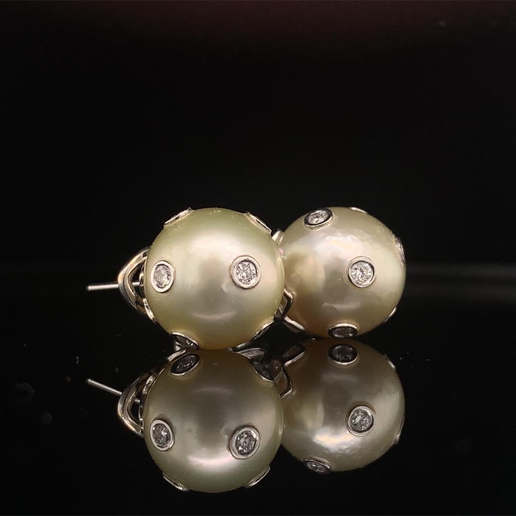 Diamond South Sea Pearl Earring 14 Karat Certified For Sale 5