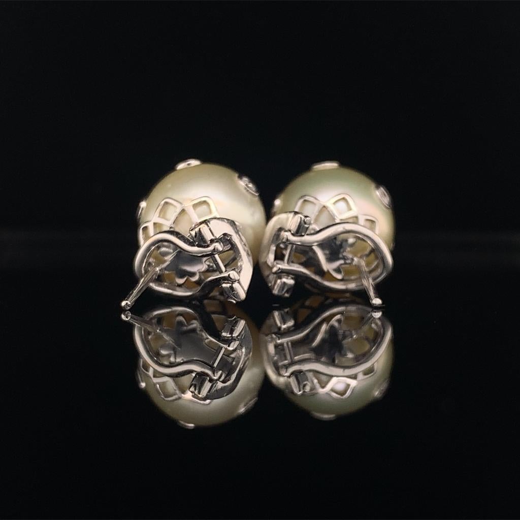 Women's Diamond South Sea Pearl Earring 14 Karat Certified For Sale