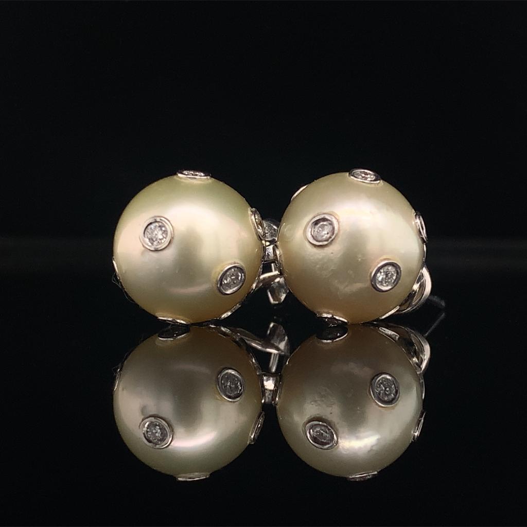 Diamond South Sea Pearl Earring 14 Karat Certified For Sale 1