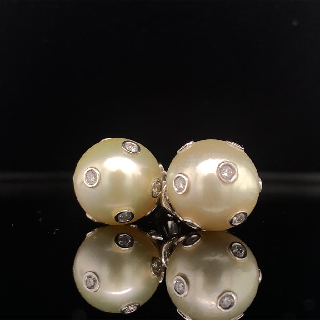 Diamond South Sea Pearl Earring 14 Karat Certified For Sale 4