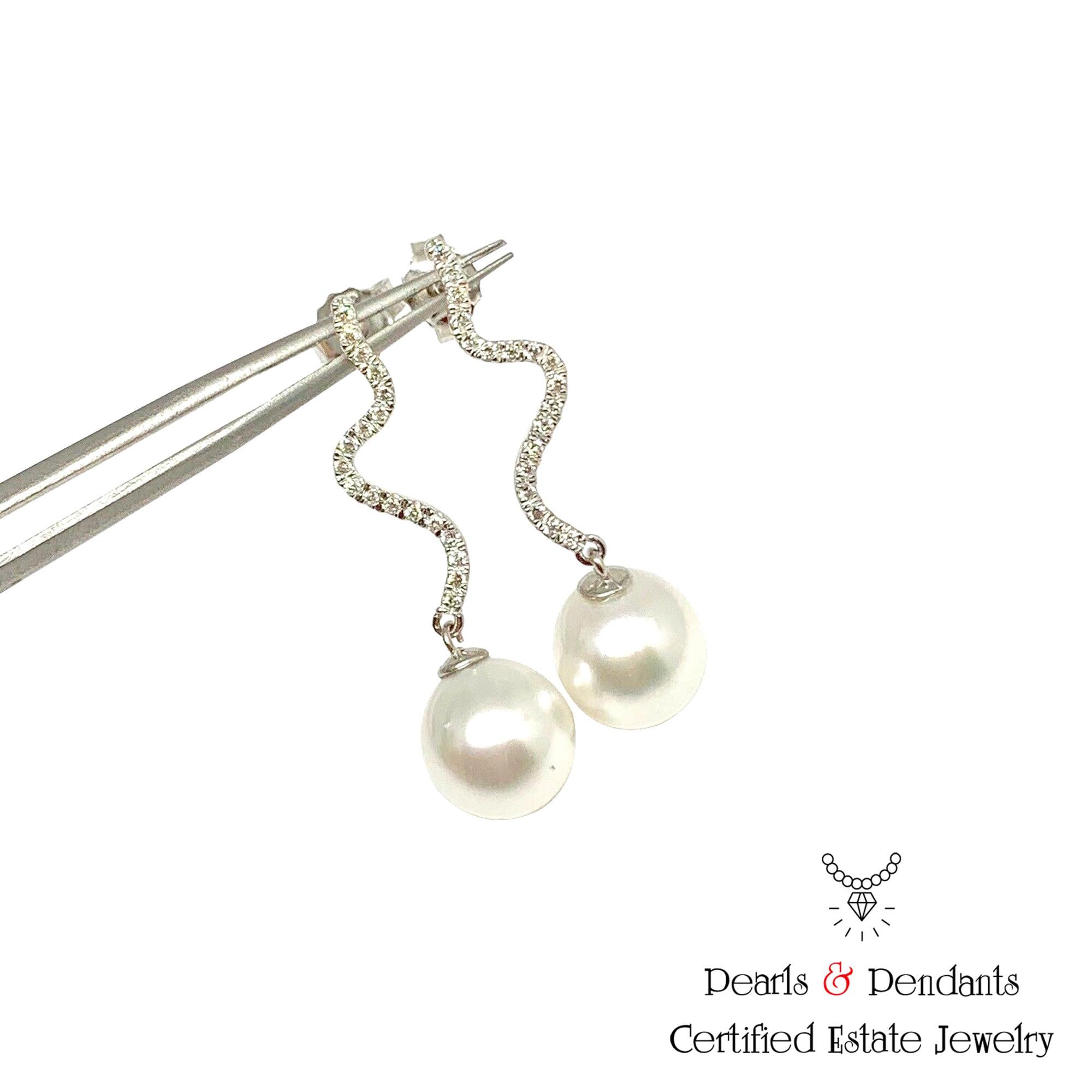 Diamond South Sea Pearl Earrings 14k White Gold Certified In New Condition For Sale In Brooklyn, NY