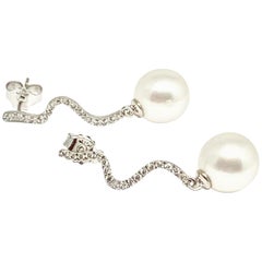 Diamond South Sea Pearl Earrings 14k White Gold Certified