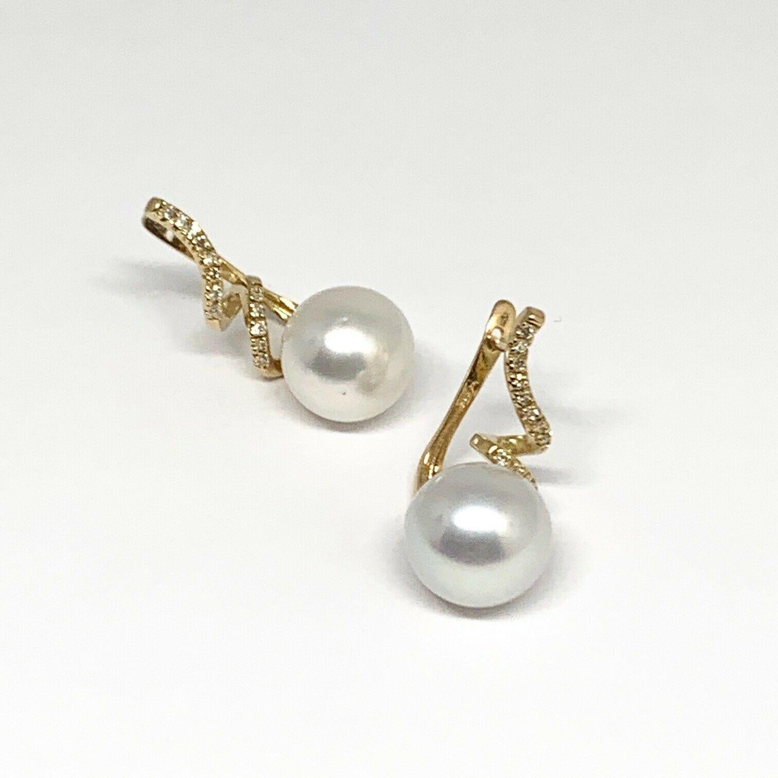 Orecchini di diamanti con perle dei mari del sud in oro giallo 14k 0,13 TCW certificati In condizioni Nuovo in vendita a Brooklyn, NY