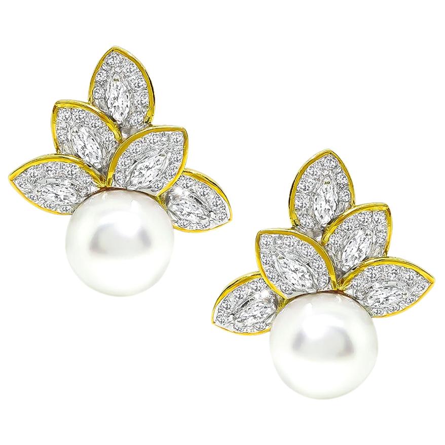 Diamond South Sea Pearl Gold Earrings