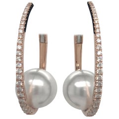 Diamond South Sea Pearl Hoop Earrings 0.55 Carat 18 Karat Rose Gold