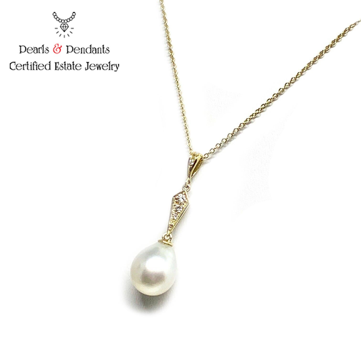Diamond South Sea Pearl Necklace 14k Gold Italy Certified In New Condition For Sale In Brooklyn, NY