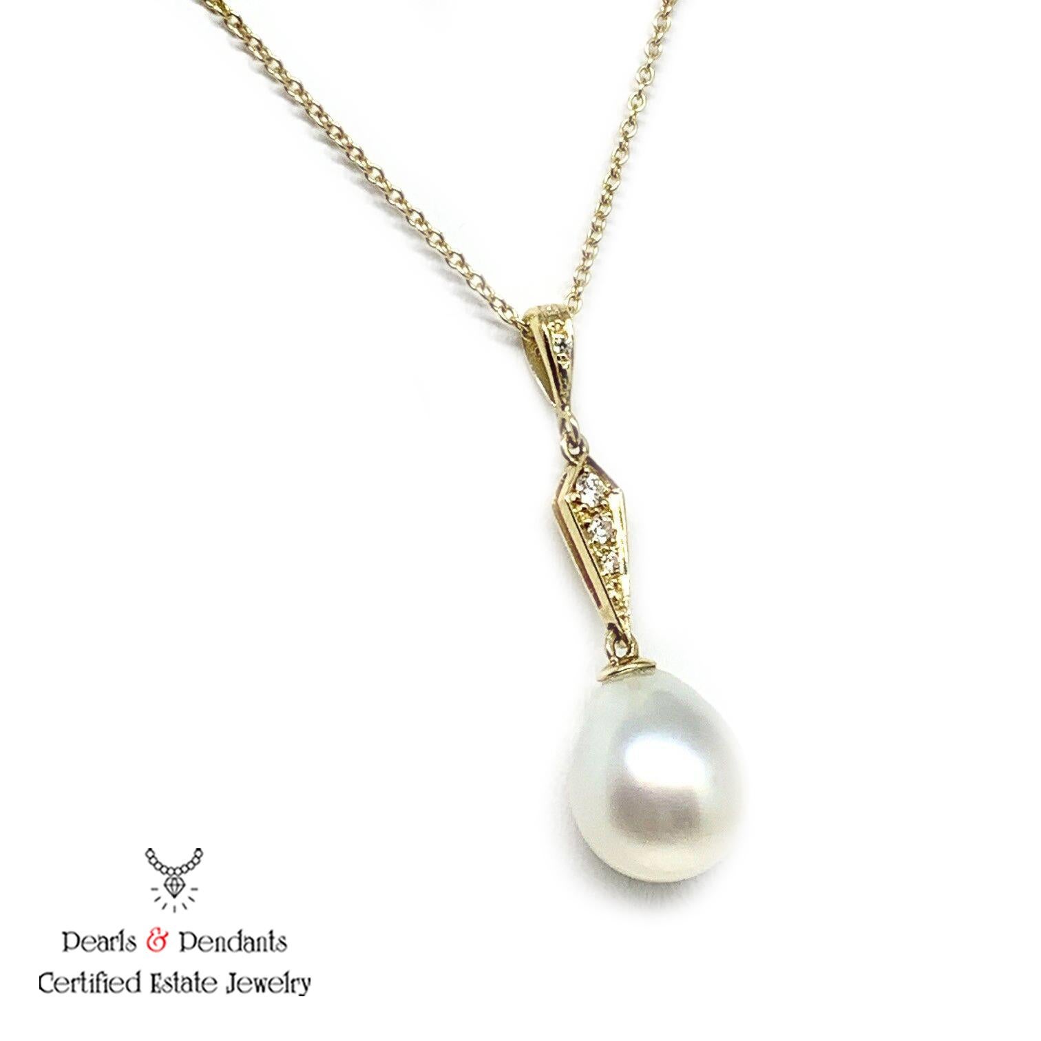 Women's Diamond South Sea Pearl Necklace 14k Gold Italy Certified For Sale