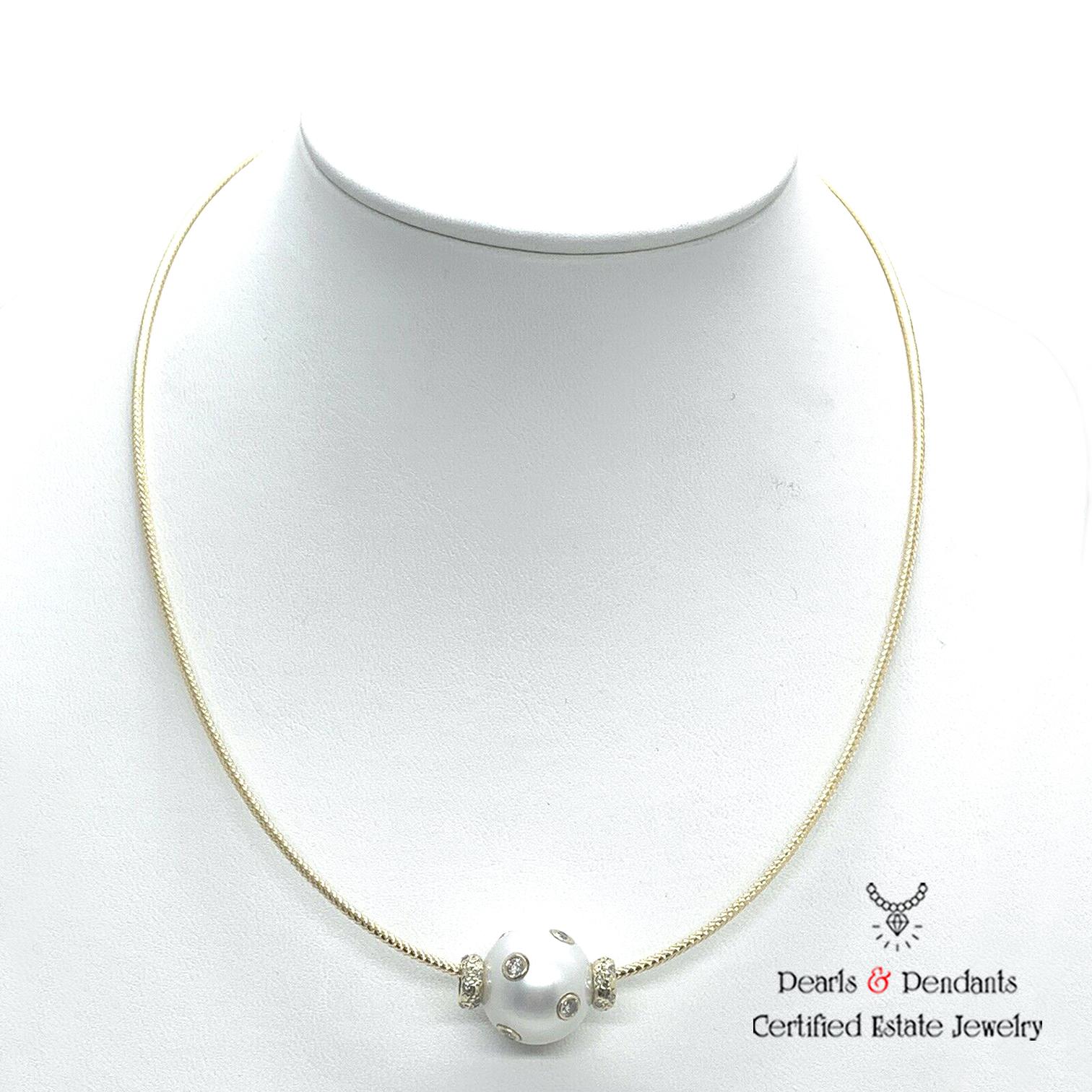 Fine Quality South Sea Pearl Diamond Necklace 13.80 mm 14k Gold Certified $3,950 920457

This is a Unique Custom Made Glamorous Piece of Jewelry!

Nothing says, “I Love you” more than Diamonds and Pearls!

This South Sea pearl necklace has been