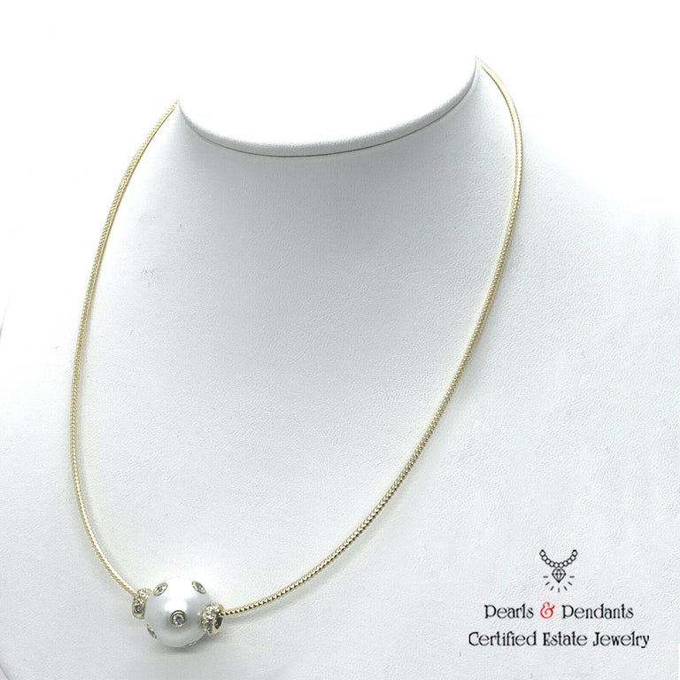 Diamond South Sea Pearl Necklace 14k Gold 14k Gold Certified For Sale ...