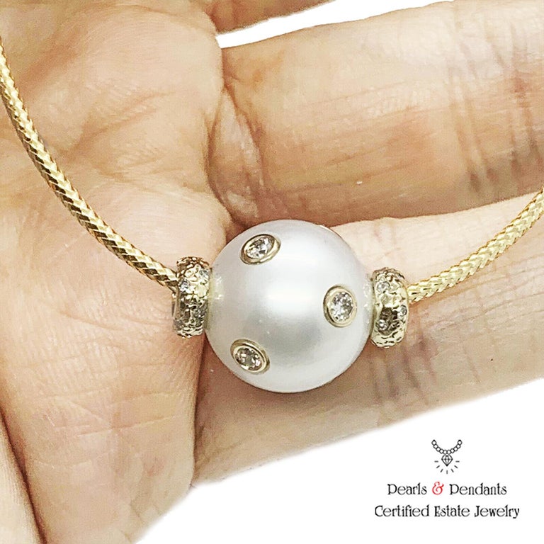Diamond South Sea Pearl Necklace 14k Gold 14k Gold Certified For Sale ...