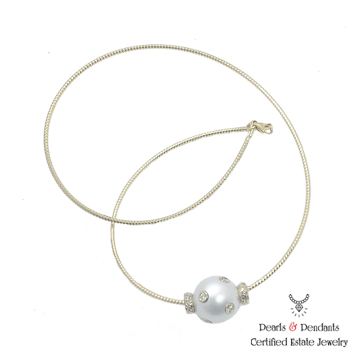 Diamond South Sea Pearl Necklace 14k Gold 14k Gold Certified In New Condition In Brooklyn, NY