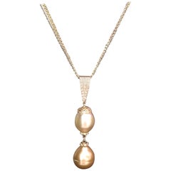 Diamond South Sea Pearl Necklace 14 Karat Gold Italy Certified