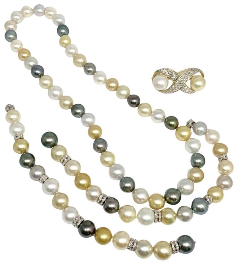 Diamond South Sea Pearl Necklace 14k Gold 12.8 mm 34" Certified For ...