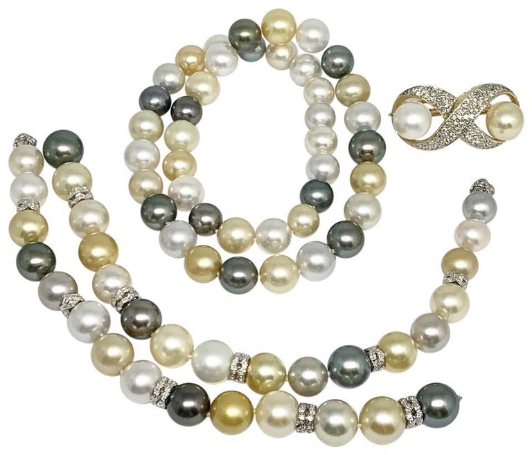Diamond South Sea Pearl Necklace 14k Gold Certified at 1stDibs