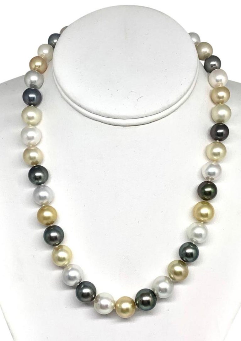 Diamond South Sea Pearl Necklace 14k Gold 12.8 mm 34" Certified For ...