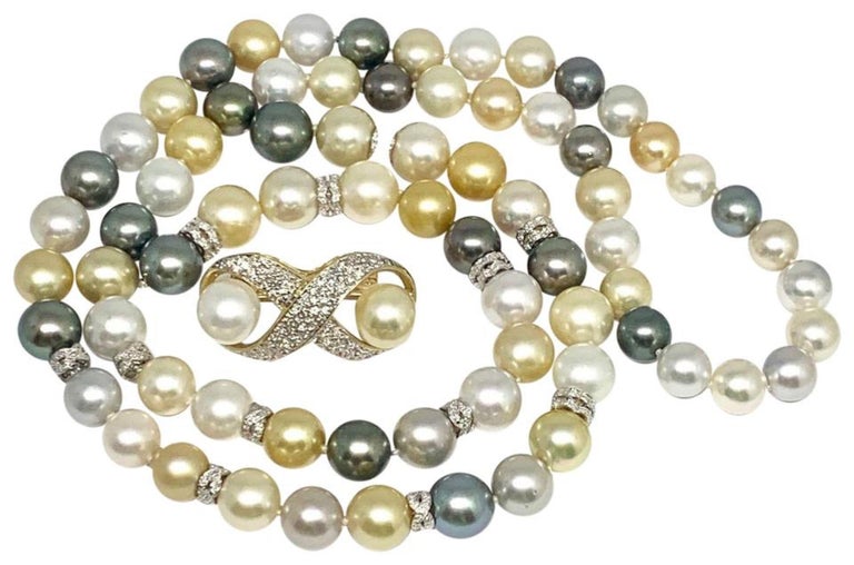 Diamond South Sea Pearl Necklace 14k Gold Certified at 1stDibs