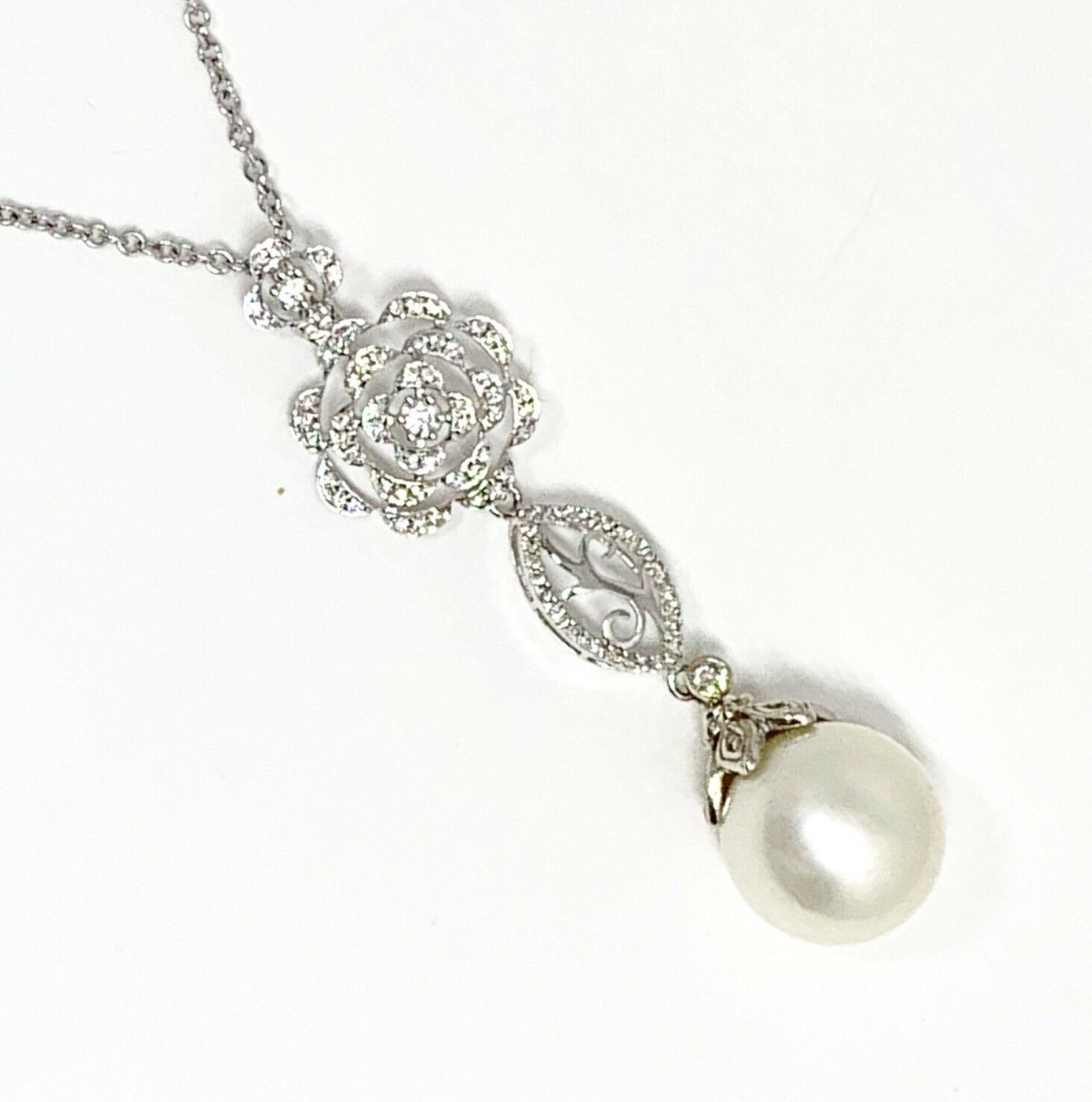 Fine Quality South Sea Pearl Diamond Necklace 14k Gold 12.85mm 19.75