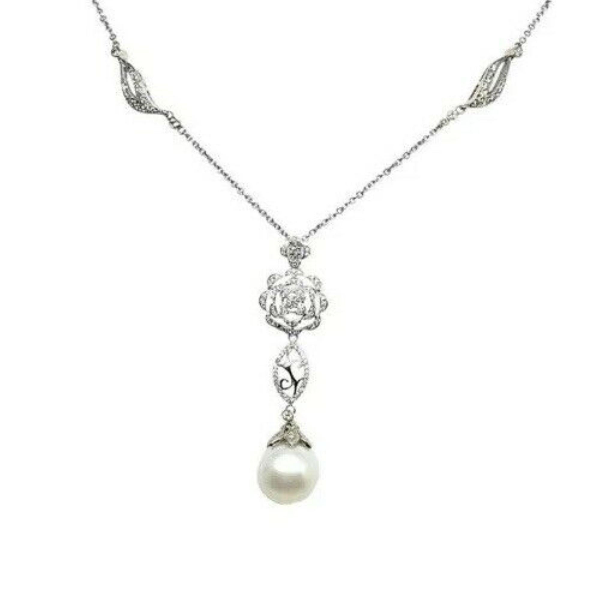 Diamond South Sea Pearl Necklace 14k Gold Certified For Sale 2