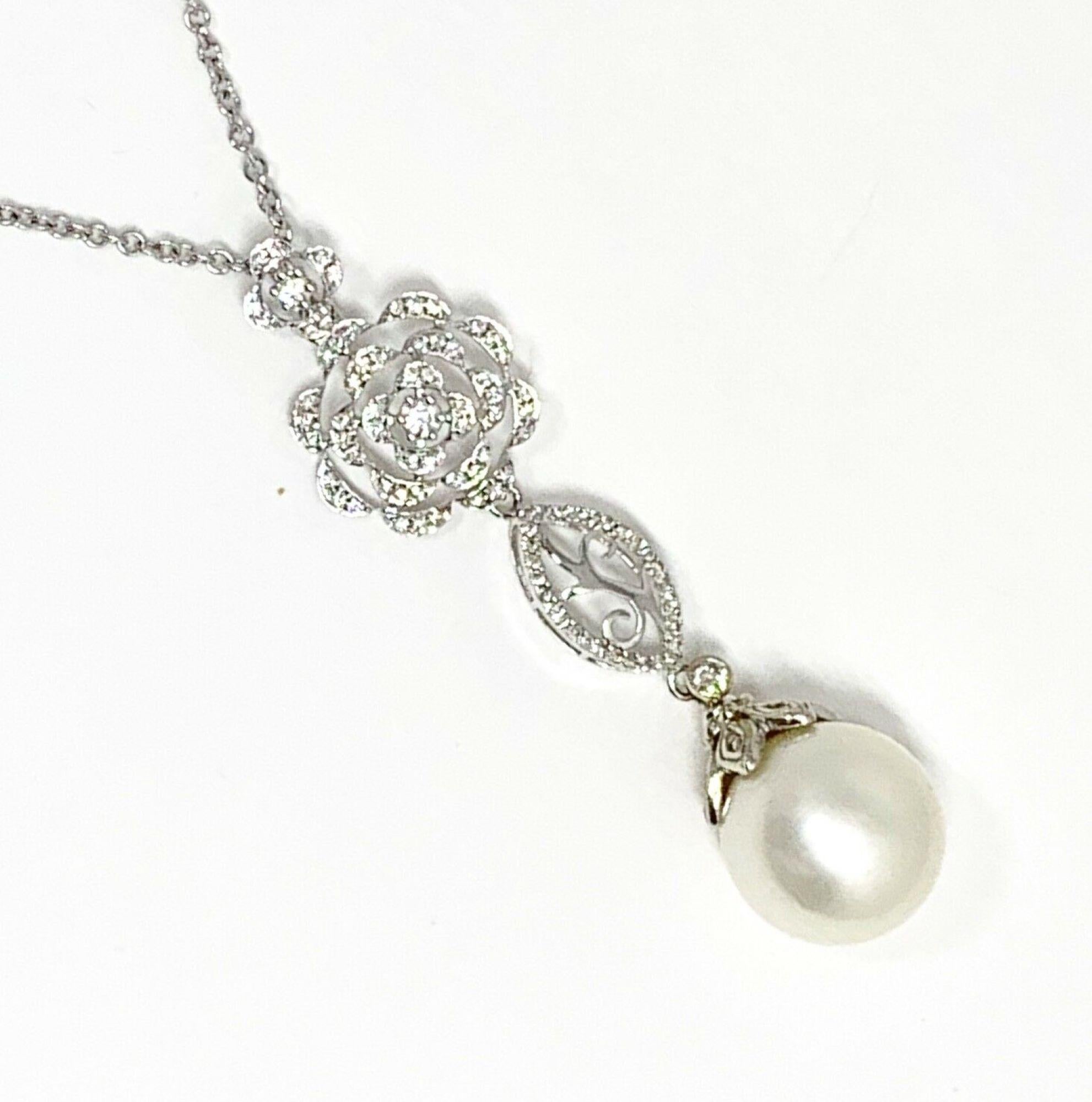 Collana di diamanti con perle dei mari del sud di alta qualità in oro 14k 12,85 mm 19,75