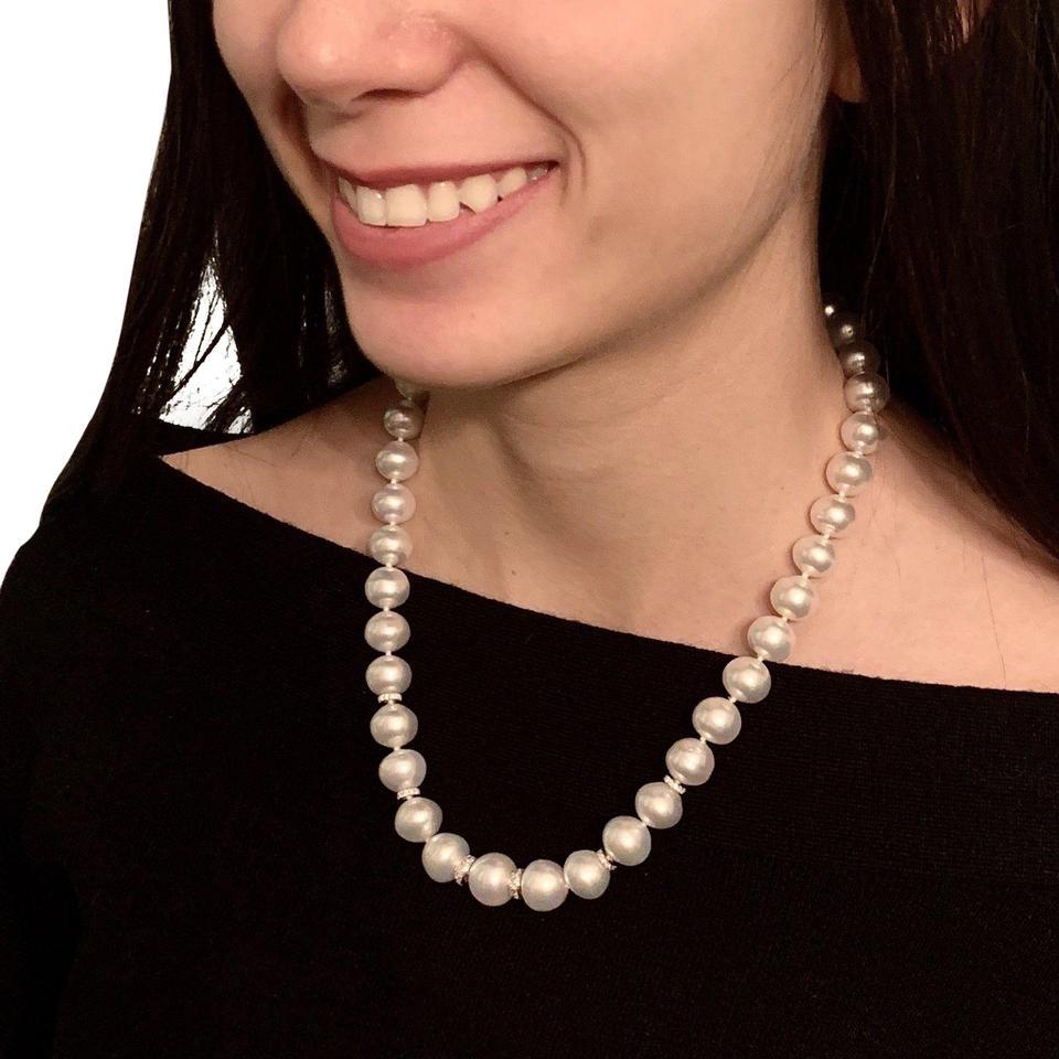 Modern Diamond South Sea Pearl Necklace 14k Gold Certified For Sale