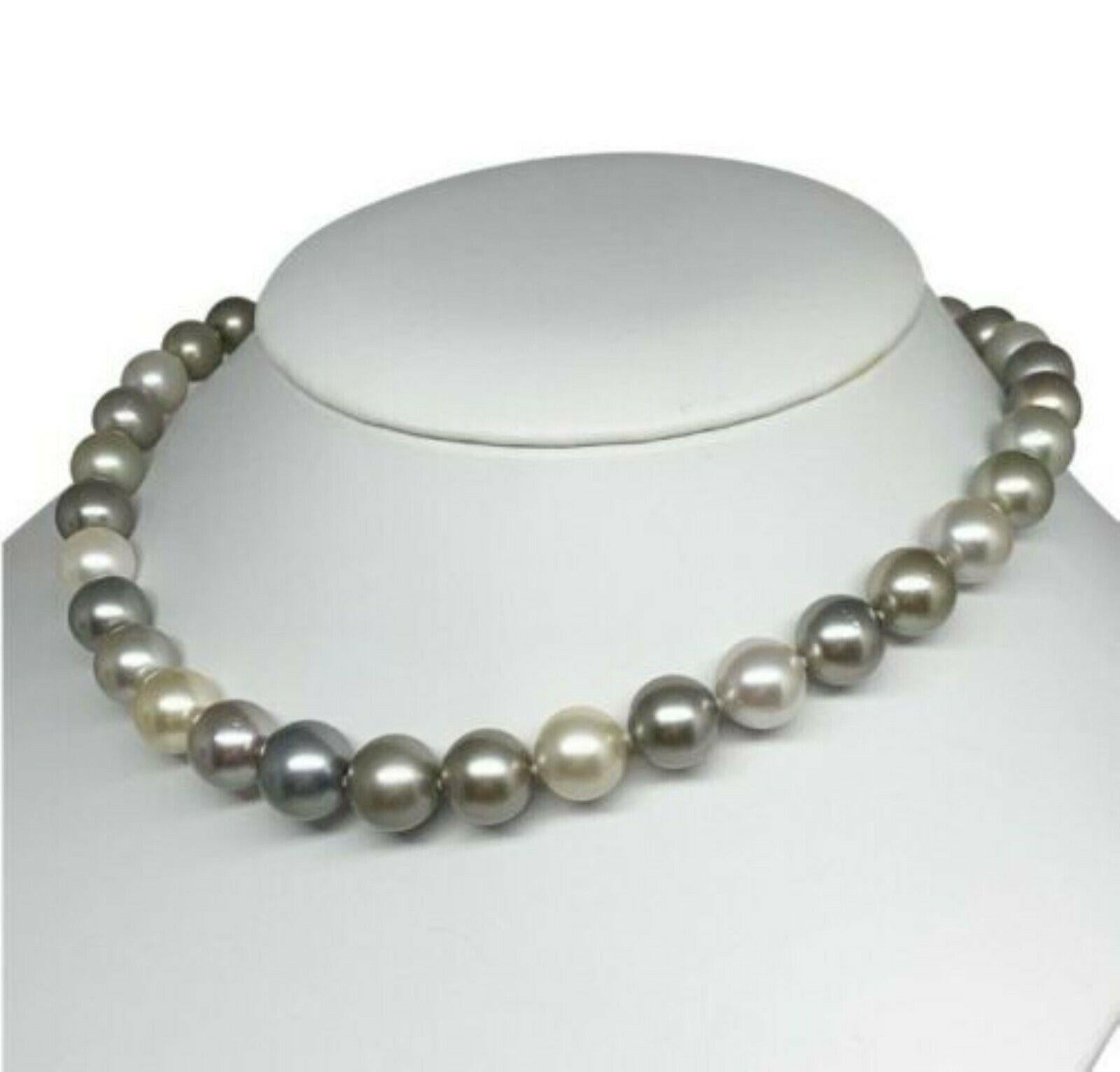 Round Cut Diamond South Sea Pearl Necklace 14k Gold Certified For Sale