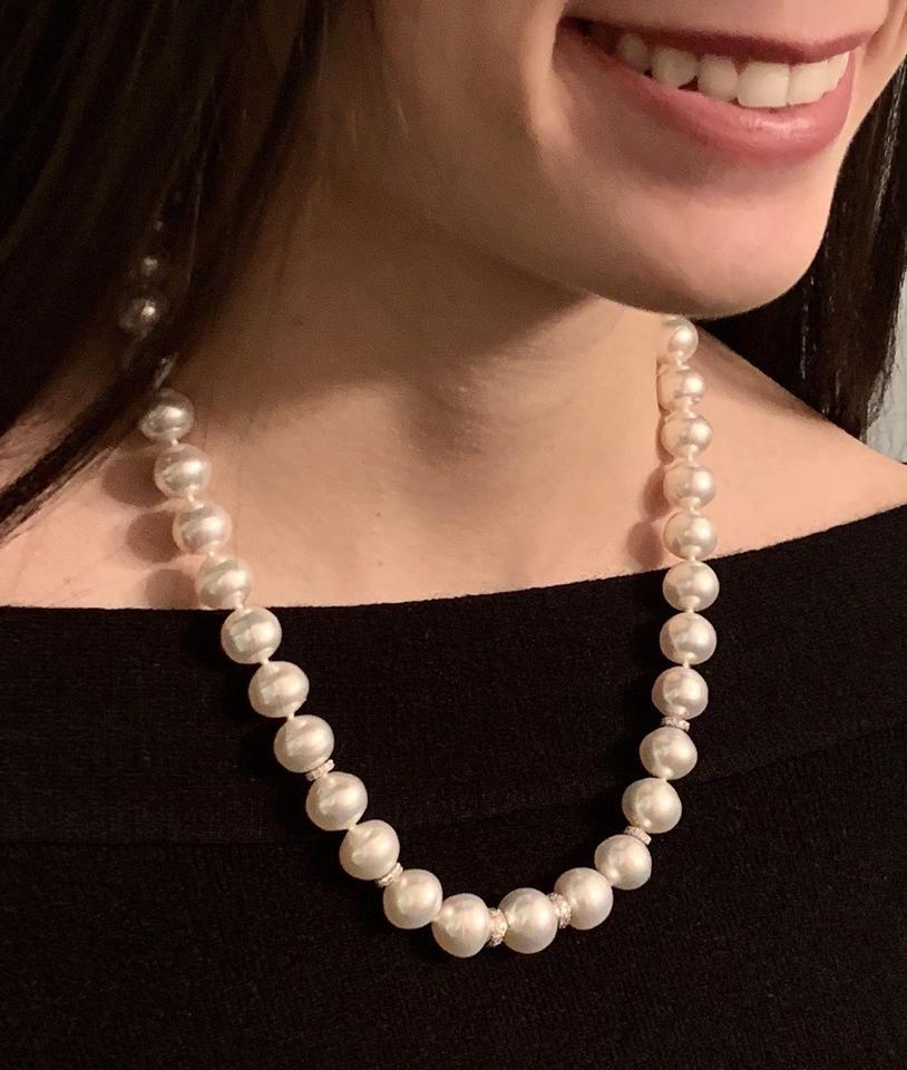 Women's Diamond South Sea Pearl Necklace 14k Gold Certified For Sale