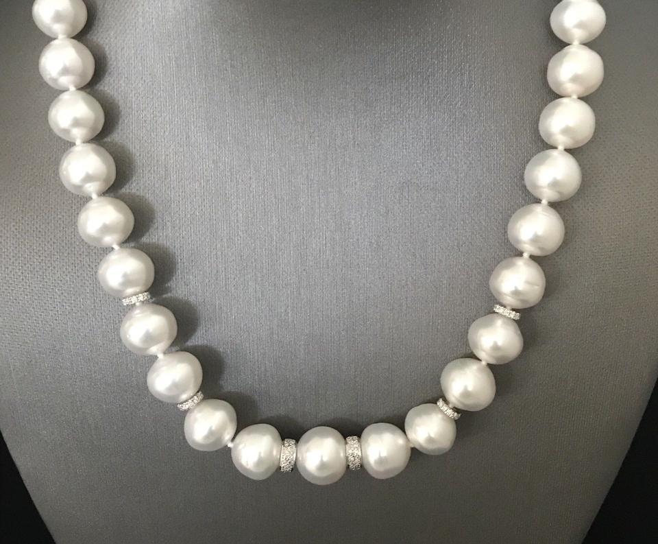 Diamond South Sea Pearl Necklace 14k Gold Certified For Sale 1