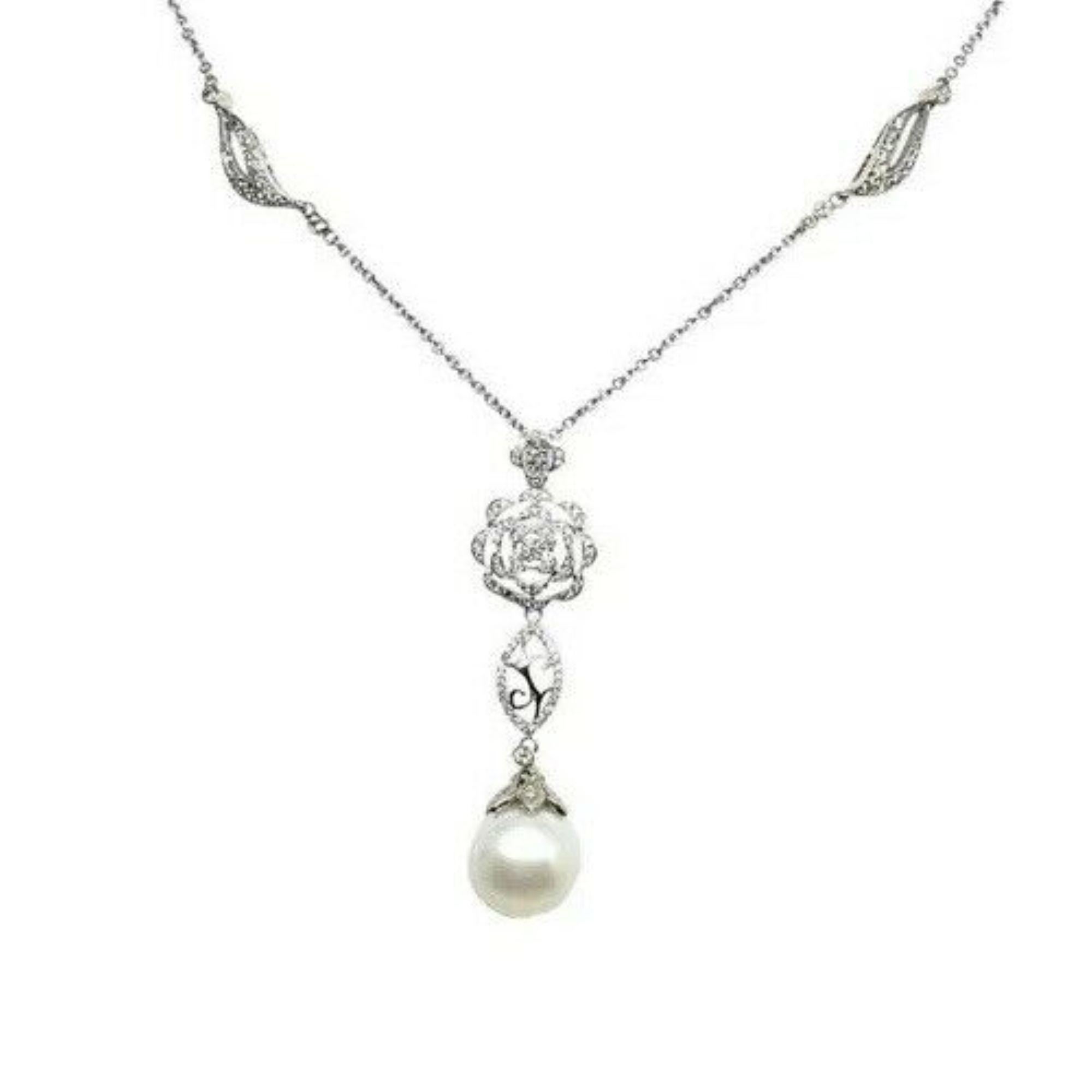 Collana di diamanti con perle dei mari del sud in oro 14k certificato in vendita 2