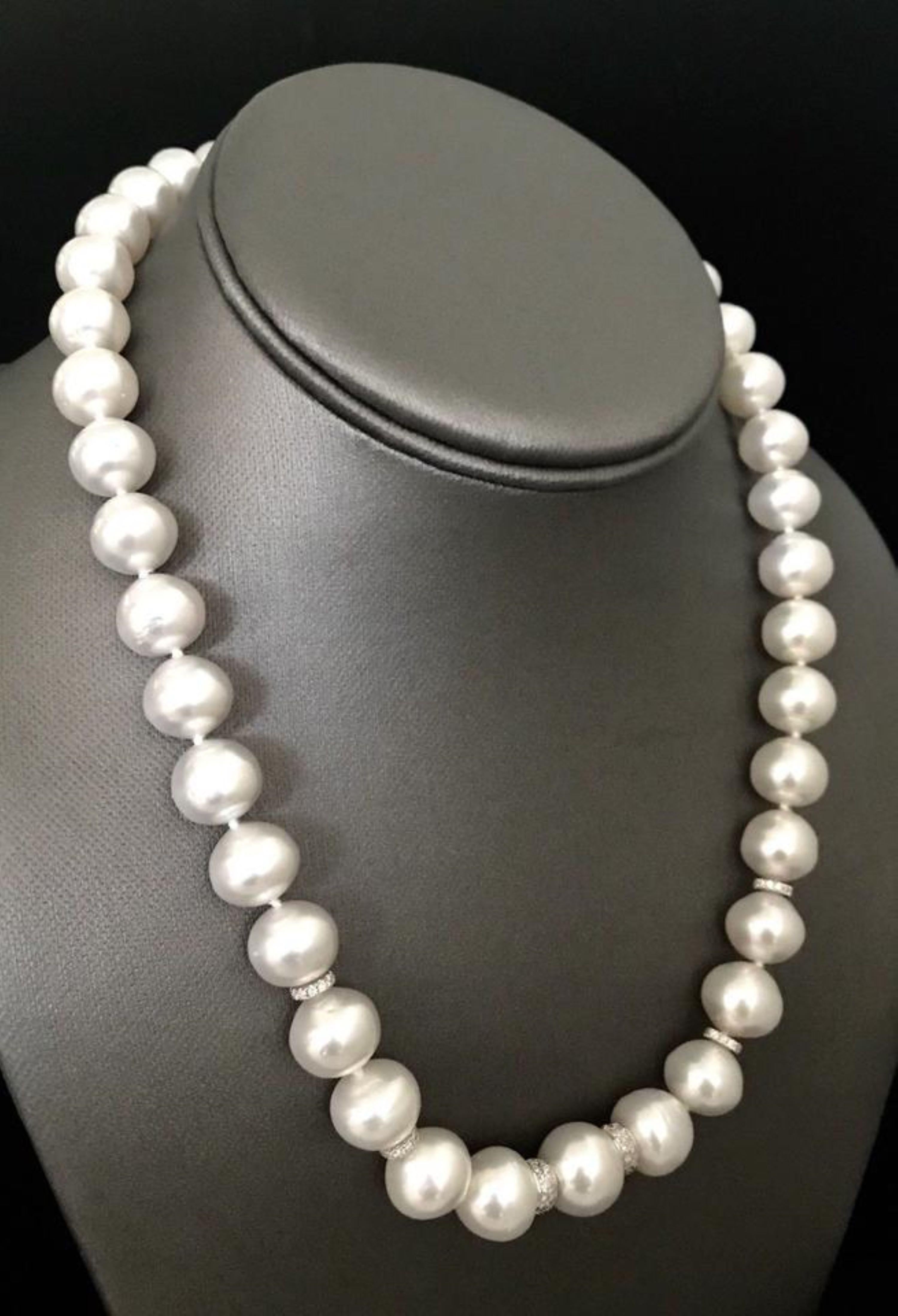 Diamond South Sea Pearl Necklace 14k Gold Certified For Sale 2