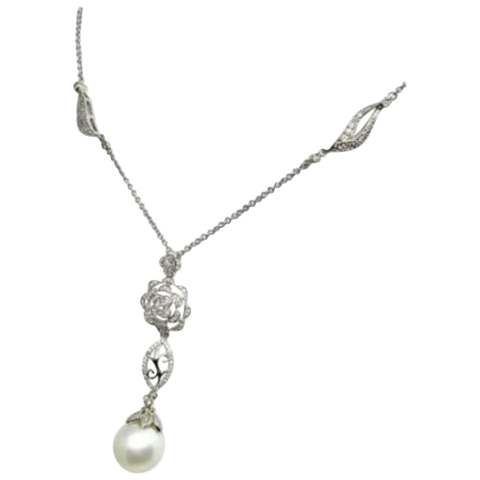 Diamond South Sea Pearl Necklace 14k Gold Certified For Sale