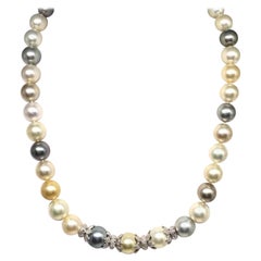 Diamond South Sea Pearl Necklace 14k Gold Certified