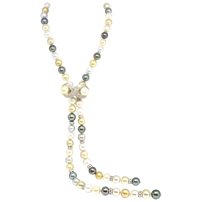 Diamond South Sea Pearl Necklace 14k Gold Certified at 1stDibs