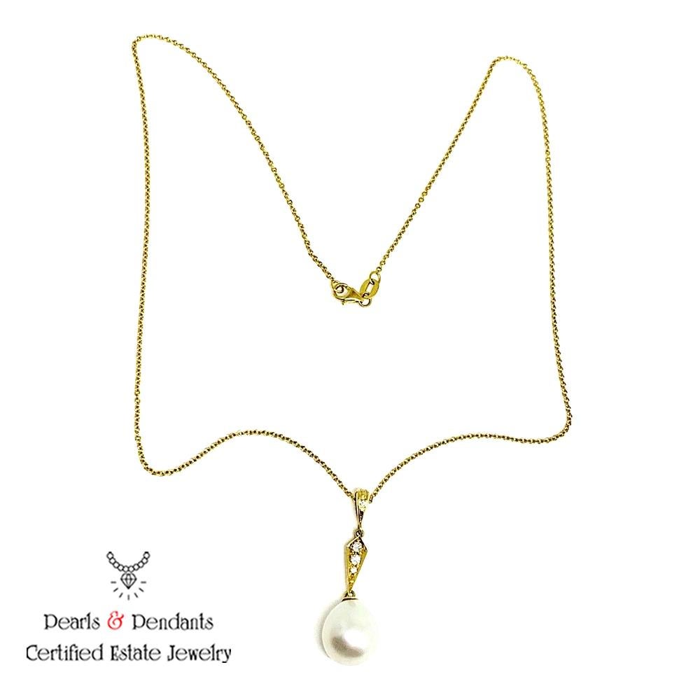 Modern Diamond South Sea Pearl Necklace 14k Gold Italy Certified For Sale