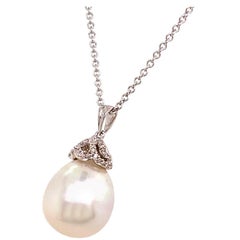 Diamond South Sea Pearl Necklace 14k White Gold Certified