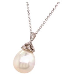 Diamond South Sea Pearl Necklace 14k White Gold Certified