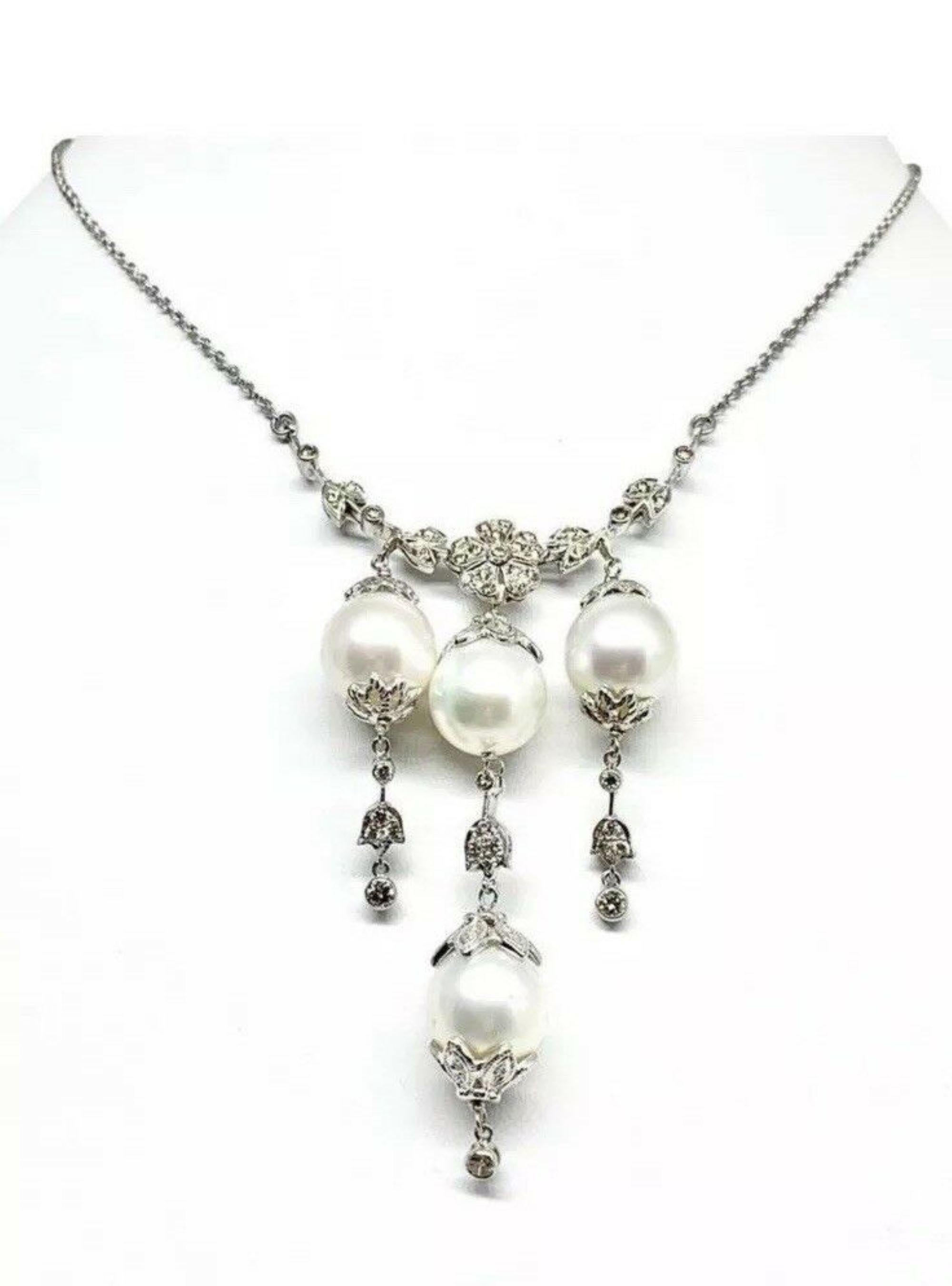 Diamond South Sea Pearl Necklace 18k Gold Certified In New Condition For Sale In Brooklyn, NY