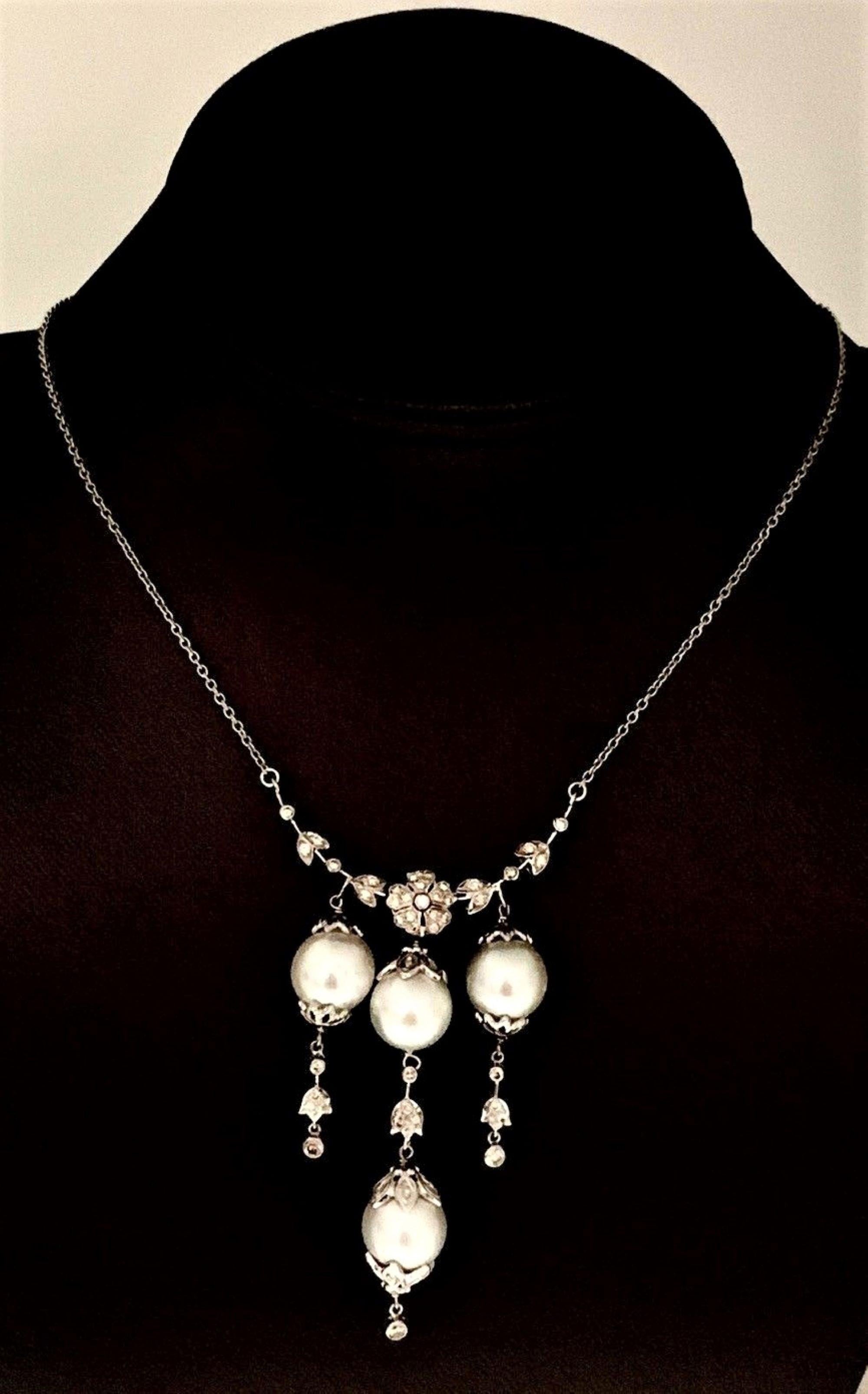Round Cut Diamond South Sea Pearl Necklace 18k Gold Certified For Sale