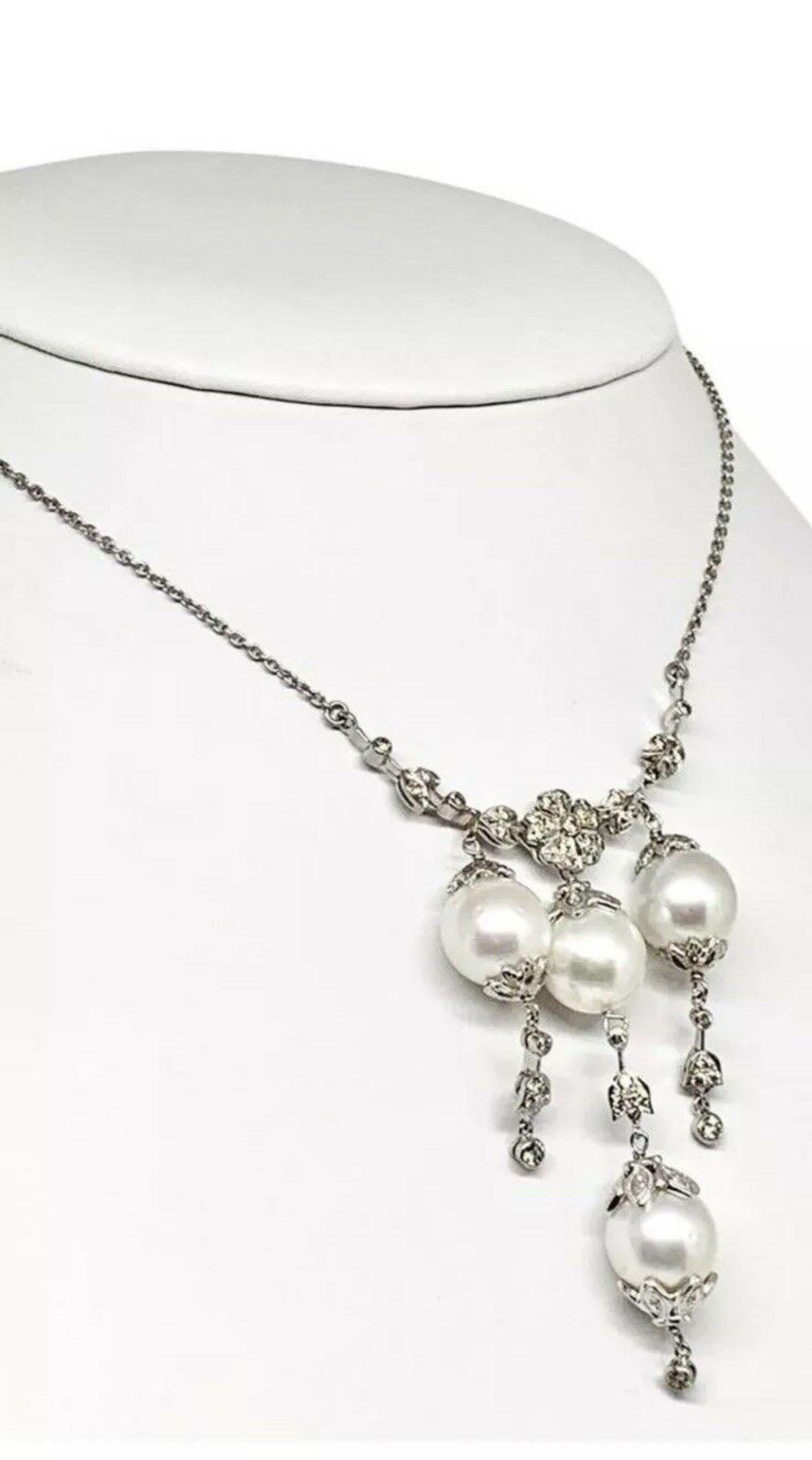 Women's Diamond South Sea Pearl Necklace 18k Gold Certified For Sale