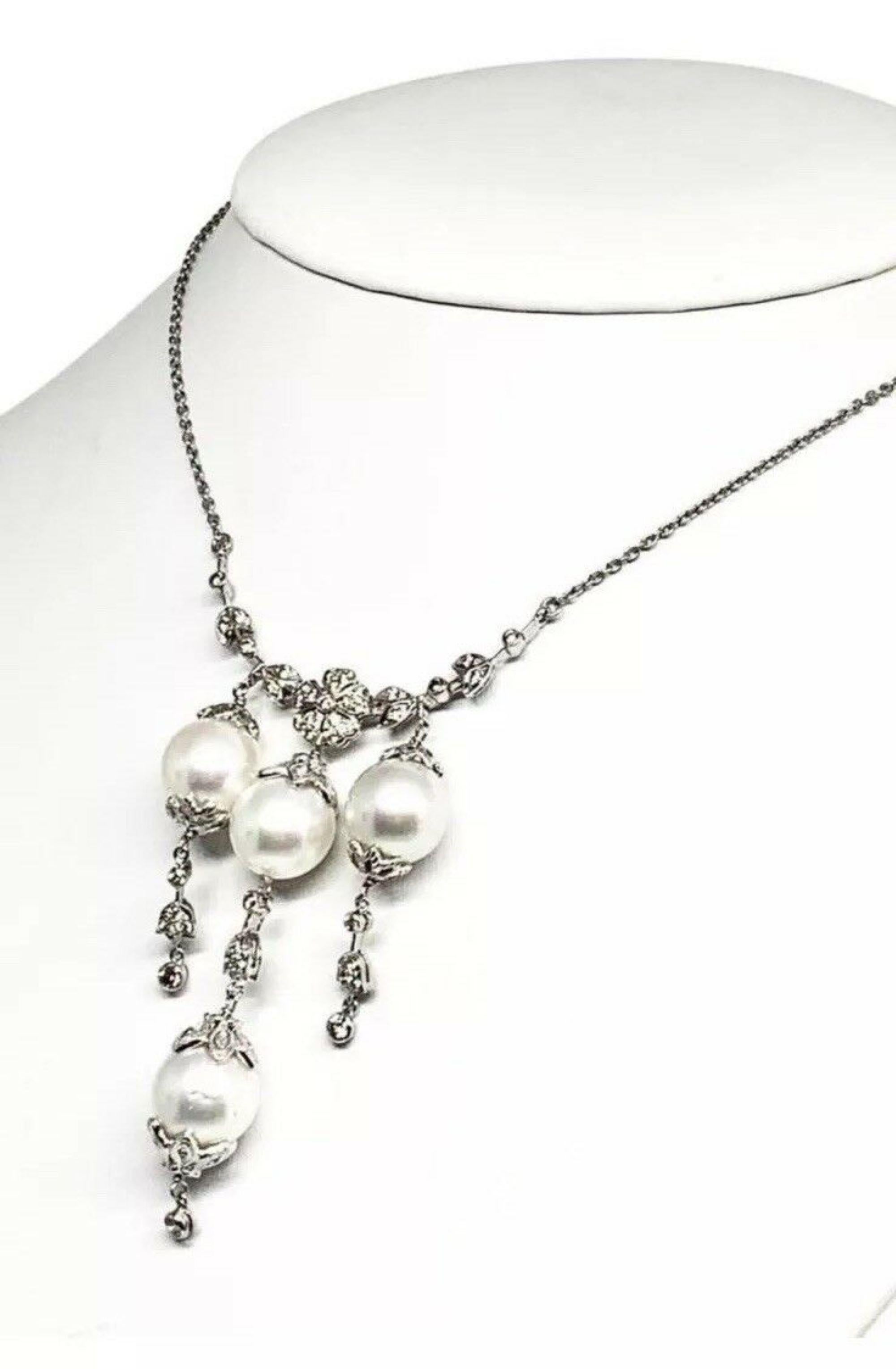 Diamond South Sea Pearl Necklace 18k Gold Certified For Sale 1