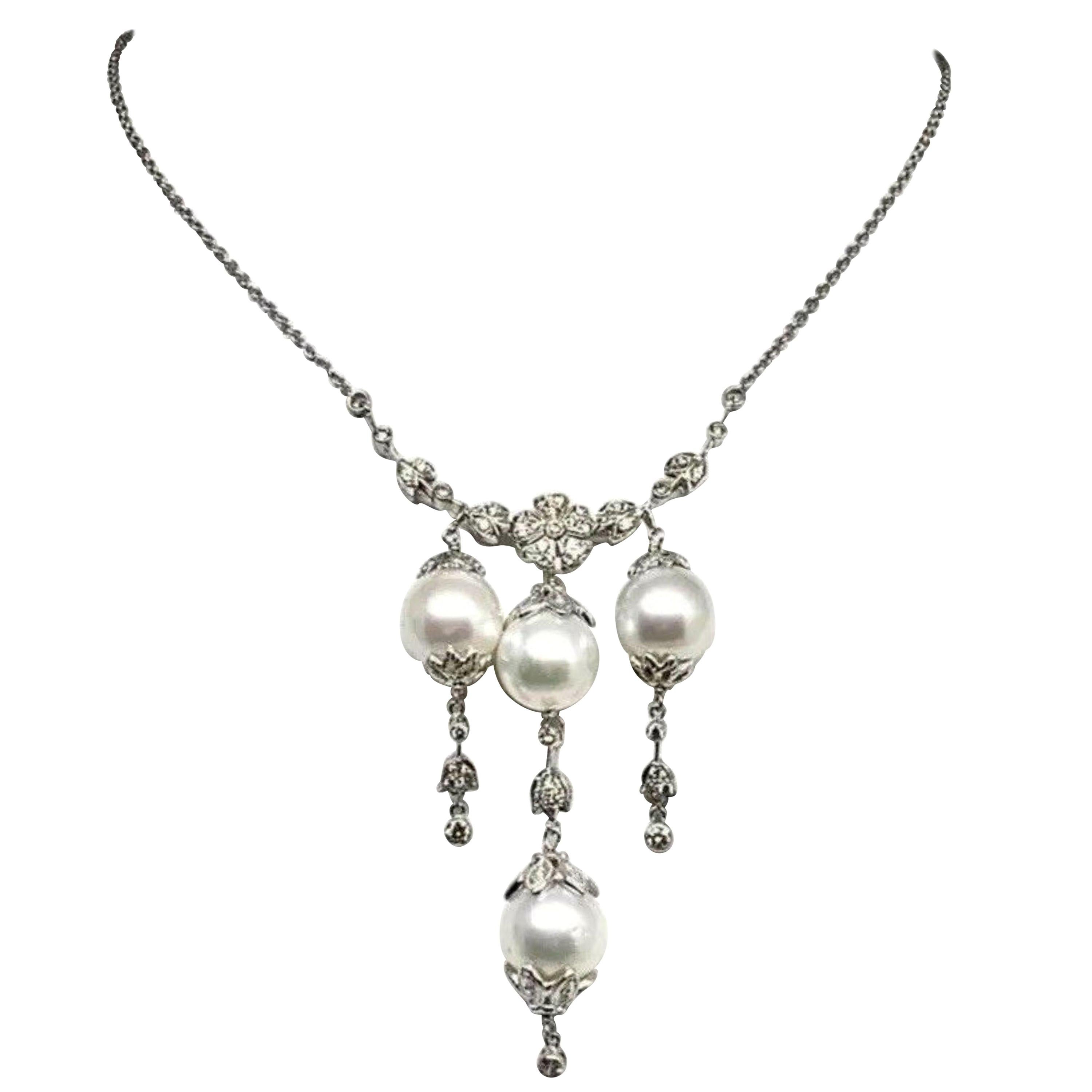 Diamond South Sea Pearl Necklace 18k Gold Certified For Sale