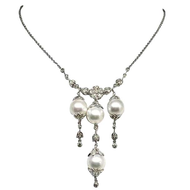 Diamond South Sea Pearl Necklace 18k Gold Certified For Sale at 1stDibs