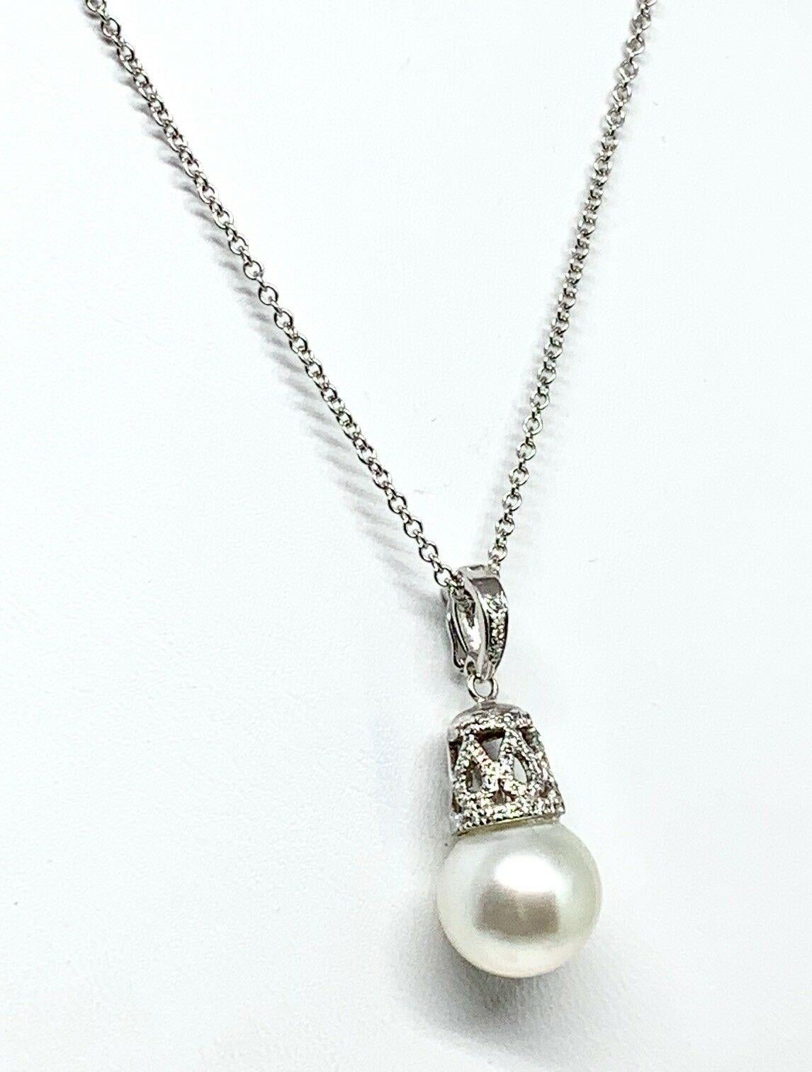 Diamond South Sea Pearl Necklace 18k White Gold 0.10 TCW Certified 5